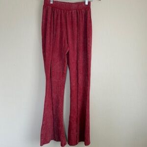 Pretty Little Thing Women’s Shape Flare Leg Trousers Burgundy Soft Rib Seam 12